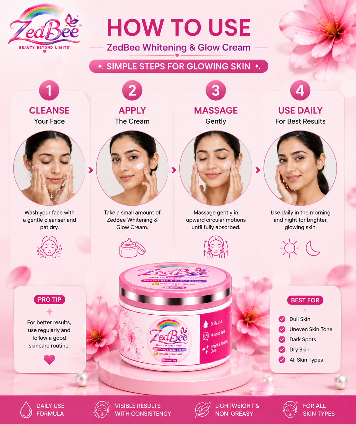 ZedBee Whitening & Glow Cream – Vitamin E Enriched Skincare